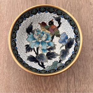 Antique 1900’s Qing Dynasty? Chinese Cloisonné Enamel Brass Bowl “Flowers Birds”